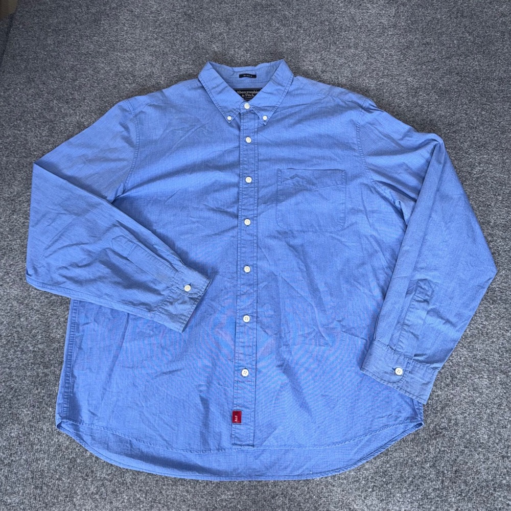 Abercrombie & Fitch Mens XL Blue Muscle Fit Cotton Button Down Shirt Long Sleeve